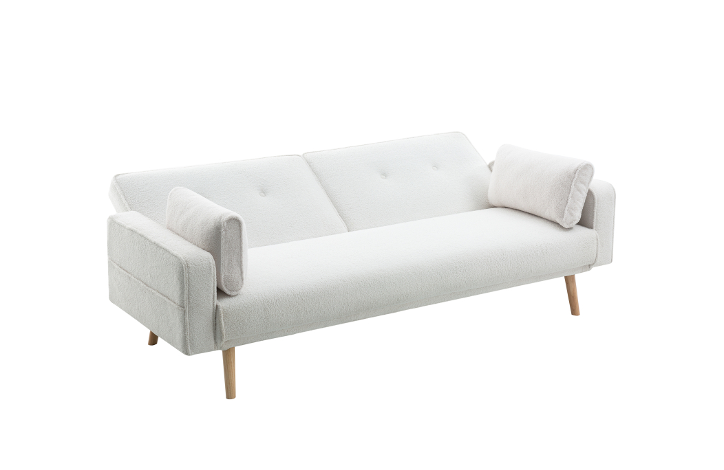 ELGA - Canapé droit 3 places scandinave convertible en tissu bouclette