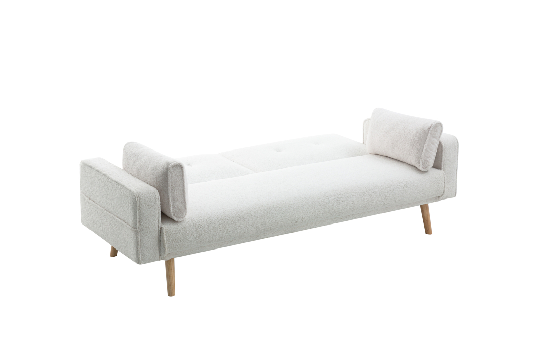 ELGA - Canapé droit 3 places scandinave convertible en tissu bouclette