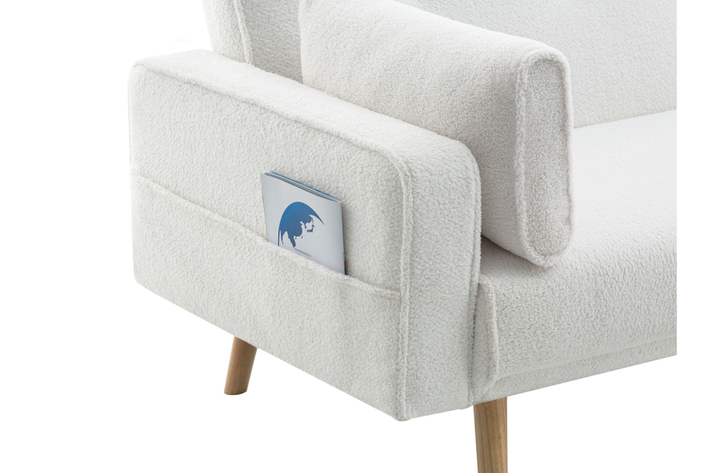 ELGA - Canapé droit 3 places scandinave convertible en tissu bouclette