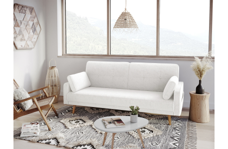 ELGA - Canapé droit 3 places scandinave convertible en tissu bouclette