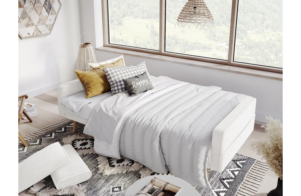 ELGA - Canapé droit 3 places scandinave convertible en tissu bouclette