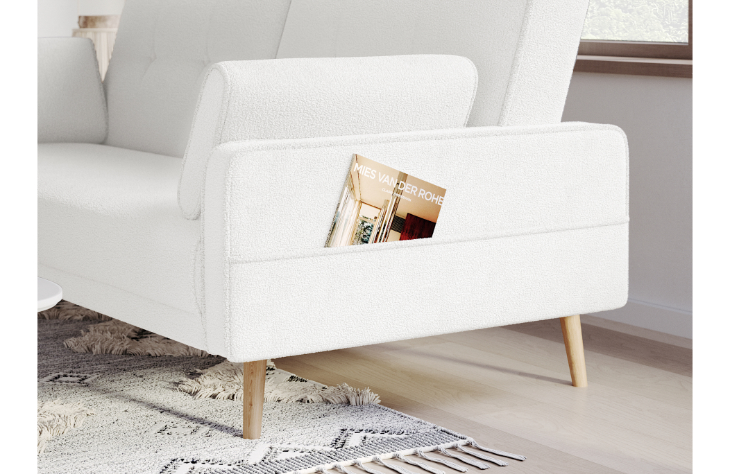 ELGA - Canapé droit 3 places scandinave convertible en tissu bouclette