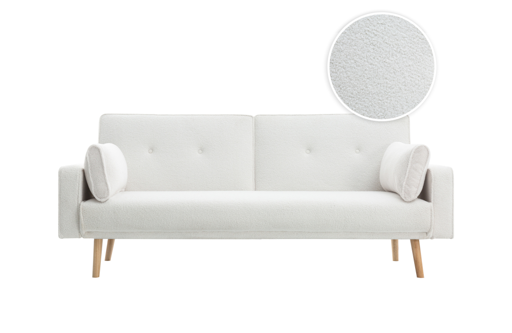 ELGA - Canapé droit 3 places scandinave convertible en tissu bouclette