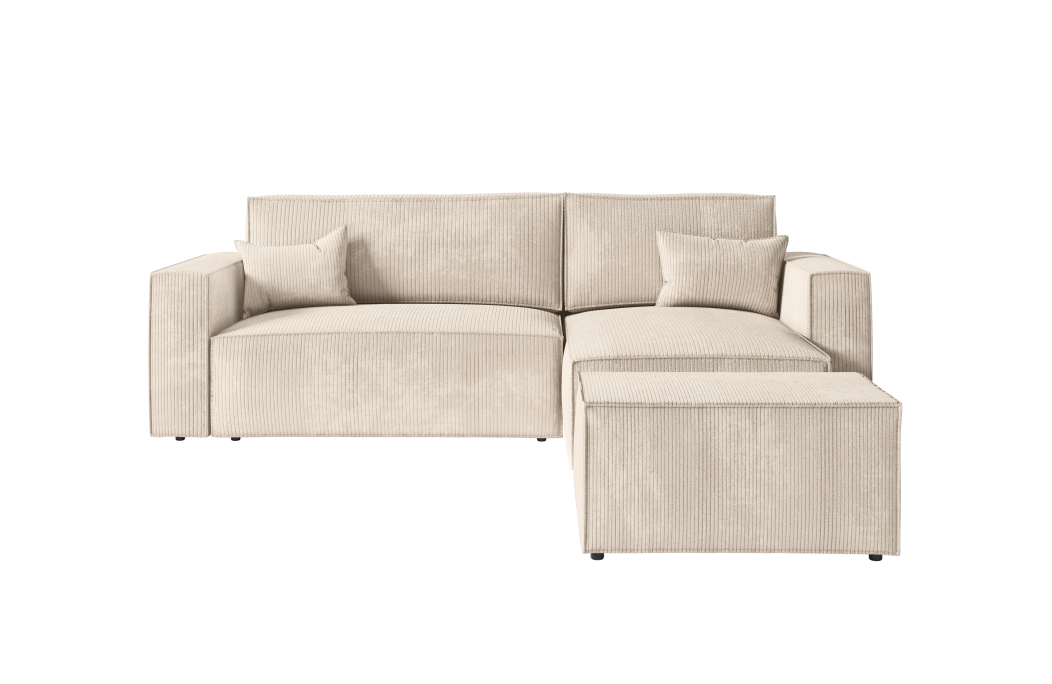 CLARISSE - Canapé d'angle convertible réversible avec pouf en velours côtelé