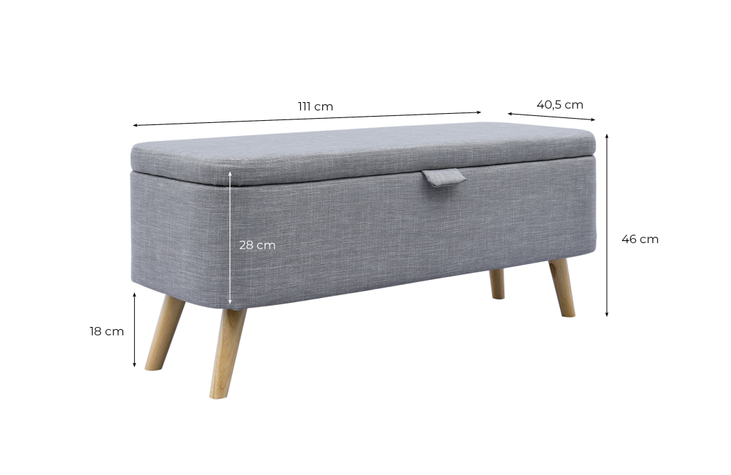 Bout de lit POLY avec coffre de rangement et pieds en bois