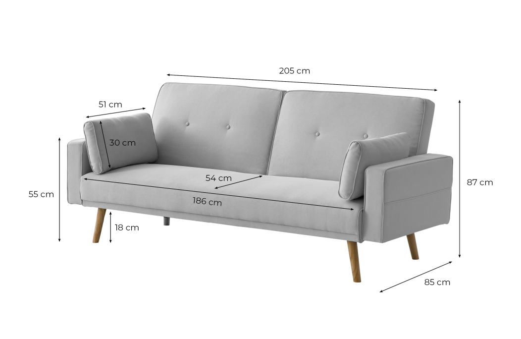 Canapé droit scandinave ELGA convertible 3 places en tissu