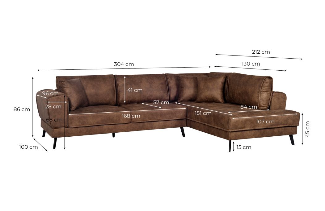 Canapé d'angle INDIA convertible 2 coffres en tissu marron industriel
