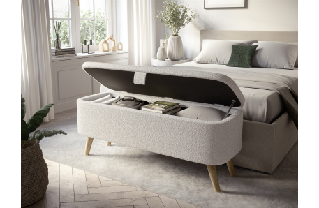 Bout de lit POLY avec coffre de rangement en tissu bouclettes
