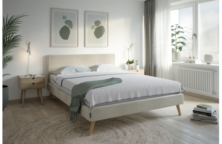 BALTHAZAR - Cadre de lit style scandinave en velours côtelé avec pieds bois