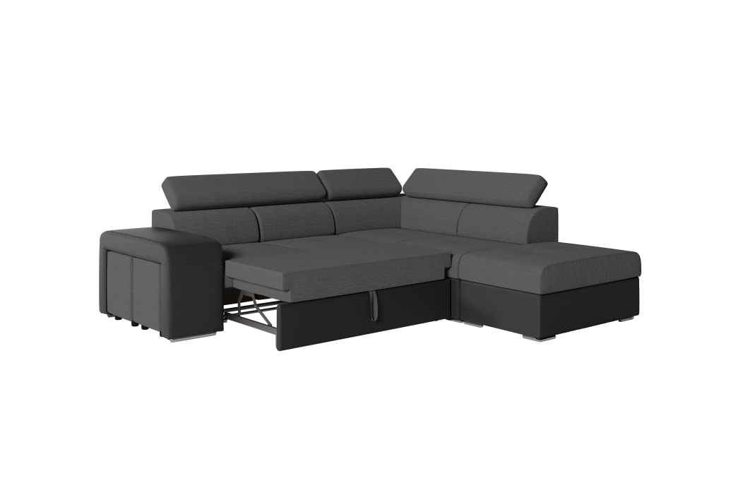 Canapé d'angle SOAN convertible en simili et tissu