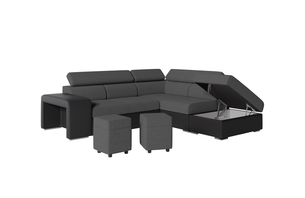 Canapé d'angle SOAN convertible en simili et tissu