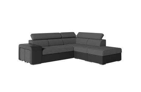 Canapé d'angle SOAN convertible en simili et tissu