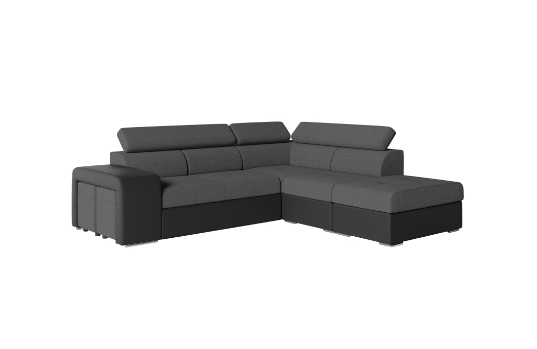 Canapé d'angle SOAN convertible en simili et tissu