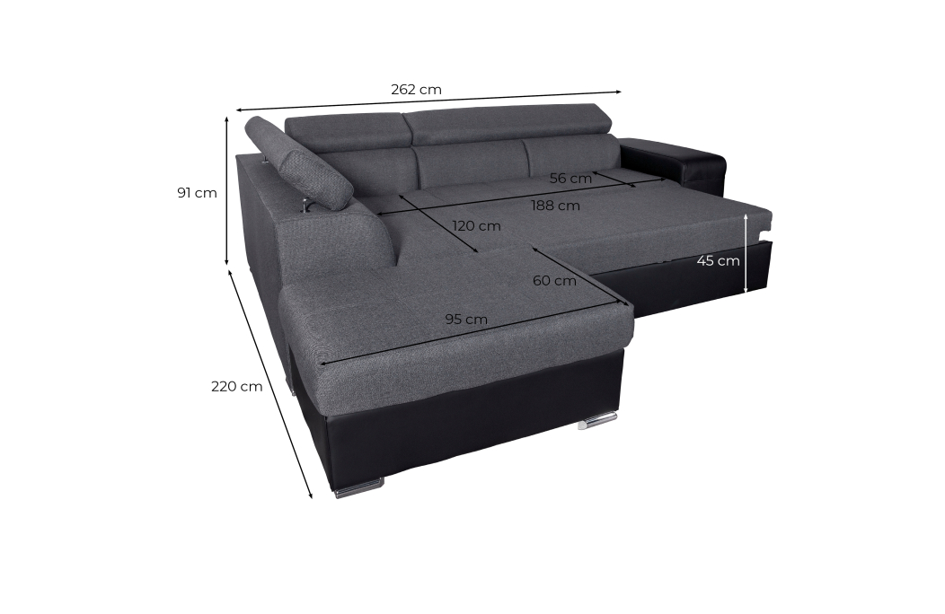 Canapé d'angle SOAN convertible en simili et tissu