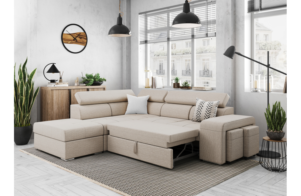 Canapé d'angle SOAN convertible en tissu