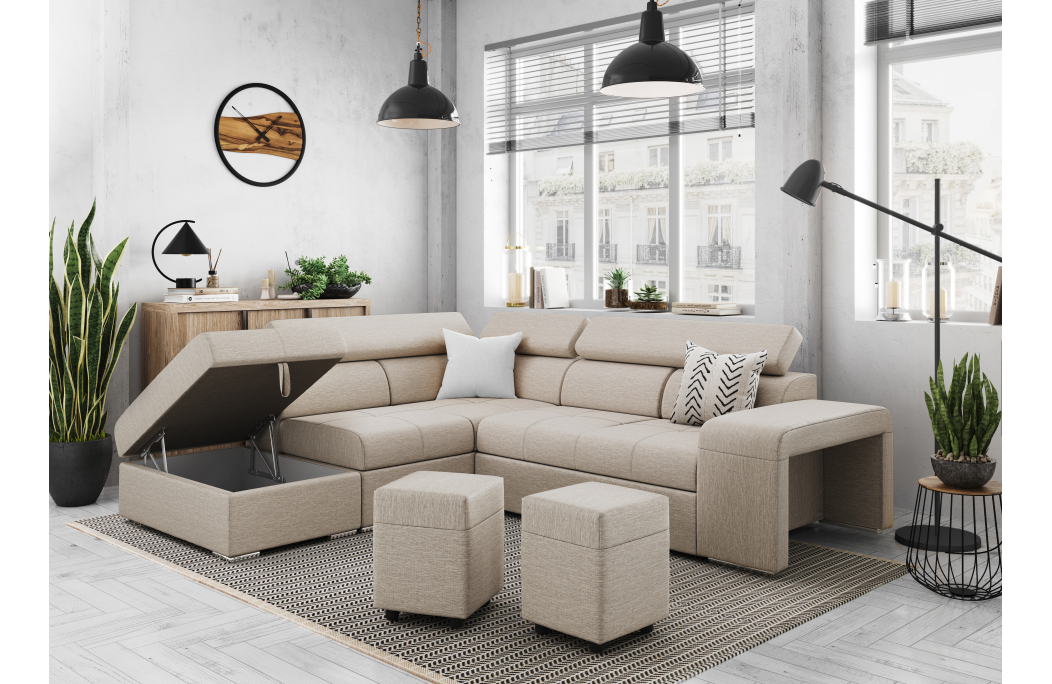 Canapé d'angle SOAN convertible en tissu