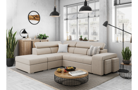 Canapé d'angle SOAN convertible en tissu