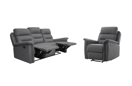 RELAXXO - Ensemble canapé relax manuel LÉON 3 places + fauteuil manuel en tissu