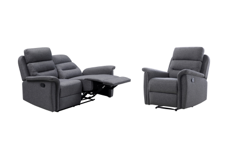 RELAXXO - Ensemble canapé relax manuel LÉON 2 places + fauteuil manuel en tissu