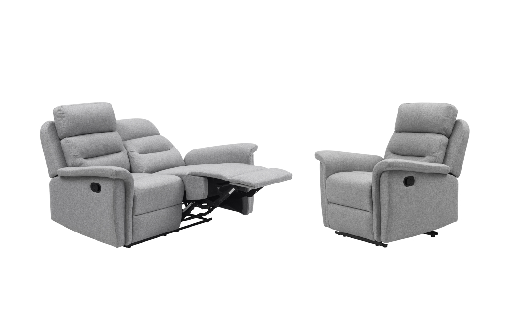 RELAXXO - Ensemble canapé relax manuel LÉON 2 places + fauteuil manuel en tissu