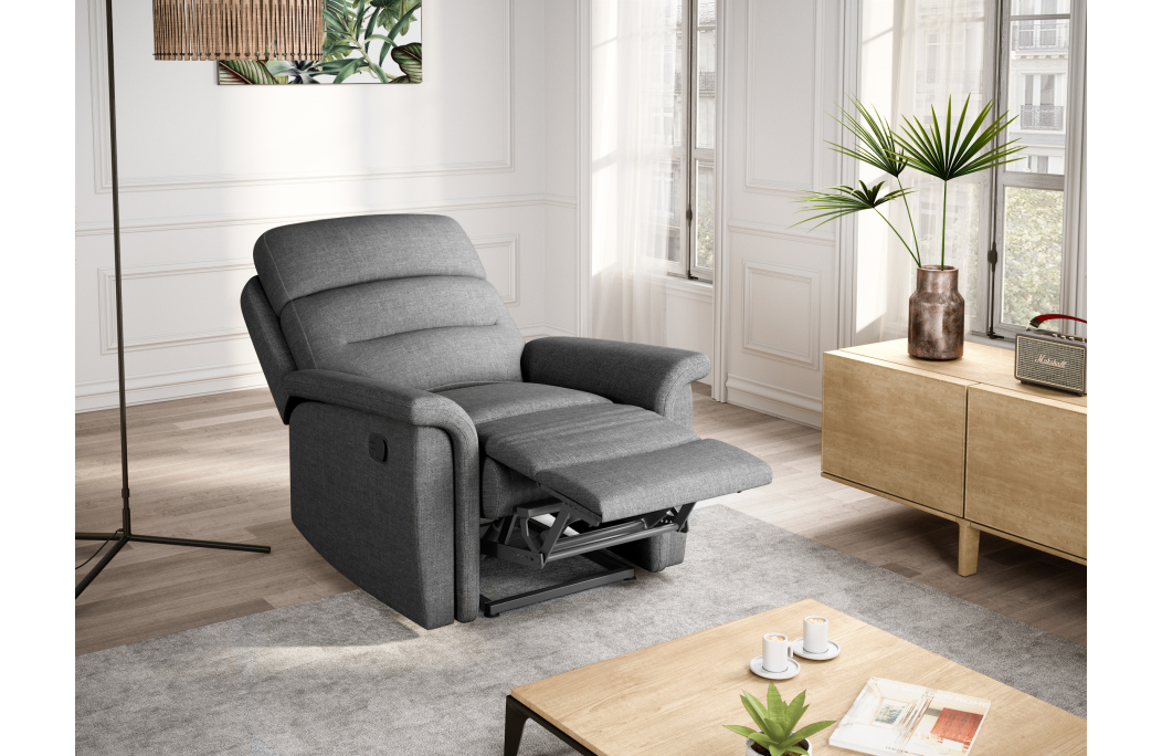 RELAXXO - Ensemble canapé relax manuel LÉON 2 places + fauteuil manuel en tissu