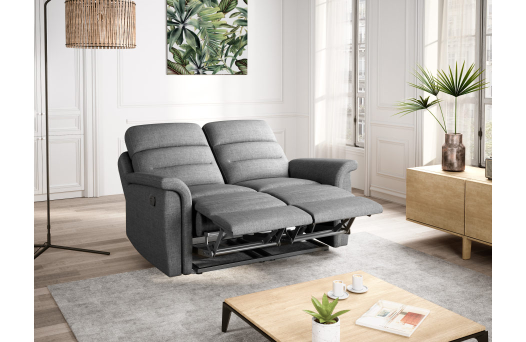 RELAXXO - Ensemble canapé relax manuel LÉON 2 places + fauteuil manuel en tissu