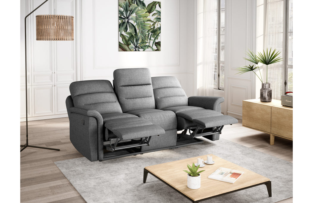 RELAXXO - Ensemble canapé relax manuel LÉON 3 places + fauteuil manuel en tissu
