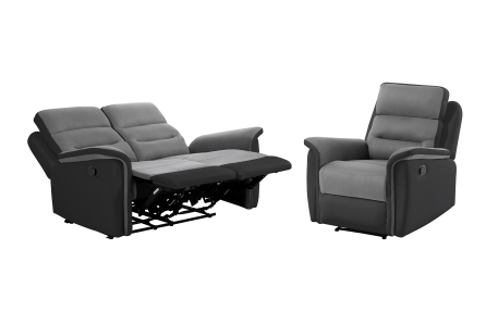 RELAXXO - Ensemble canapé relax manuel LÉON 2 places + fauteuil manuel en microfibre et simili