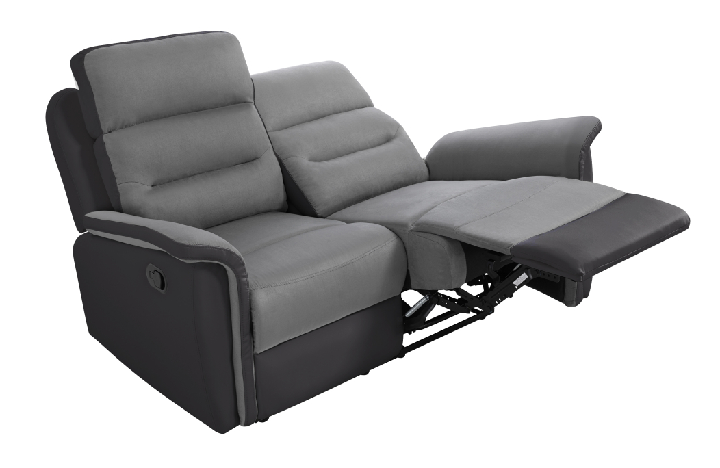 RELAXXO - Ensemble canapé relax manuel LÉON 2 places + fauteuil manuel en microfibre et simili