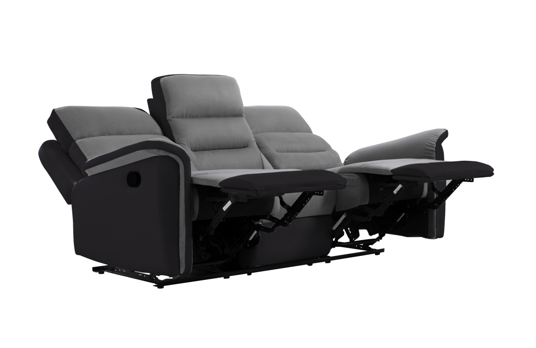 RELAXXO - Ensemble canapé relax manuel LÉON 3 places + fauteuil manuel en microfibre et simili