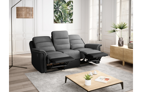 RELAXXO - Ensemble canapé relax manuel LÉON 3 places + fauteuil manuel en microfibre et simili