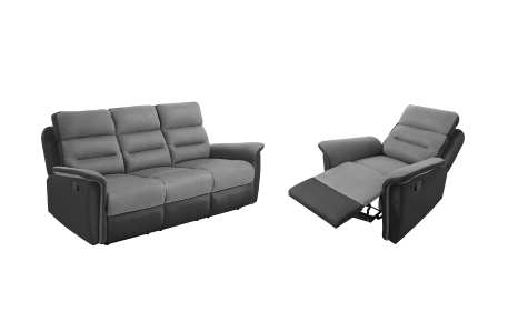 RELAXXO - Ensemble canapé relax manuel LÉON 3 places + fauteuil manuel en microfibre et simili