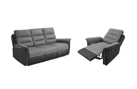 RELAXXO - Ensemble canapé relax manuel LÉON 3 places + fauteuil manuel en microfibre et simili