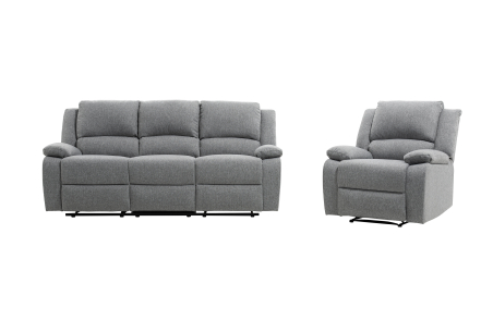 RELAXXO - Ensemble canapé relax manuel LEO 3 places + fauteuil manuel en tissu