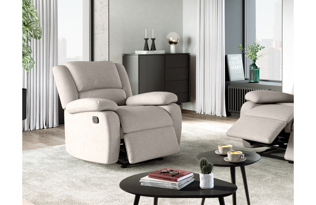 RELAXXO - Ensemble canapé relax manuel LEO 3 places + fauteuil manuel en tissu