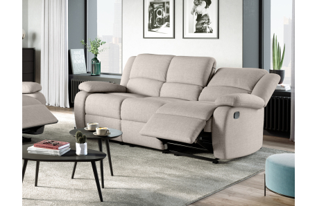 RELAXXO - Ensemble canapé relax manuel LEO 3 places + fauteuil manuel en tissu