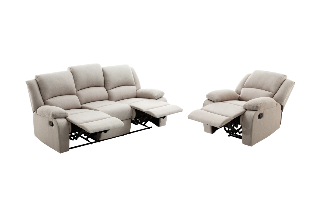 RELAXXO - Ensemble canapé relax manuel LEO 3 places + fauteuil manuel en tissu