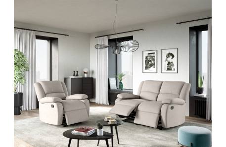 RELAXXO - Ensemble canapé relax manuel LEO 2 places + fauteuil manuel en tissu