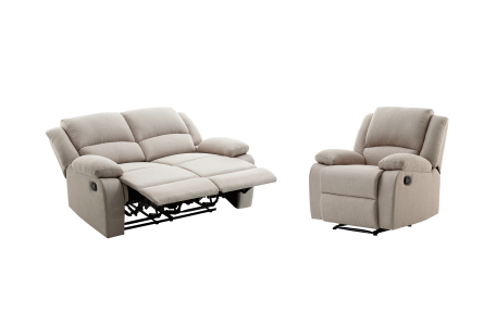 RELAXXO - Ensemble canapé relax manuel LEO 2 places + fauteuil manuel en tissu
