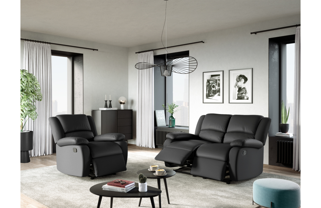 RELAXXO - Ensemble canapé relax manuel LEO 2 places + fauteuil manuel en simili