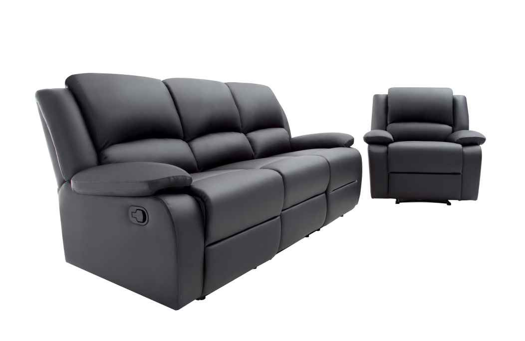 RELAXXO - Ensemble canapé relax manuel LEO 3 places + fauteuil manuel en simili