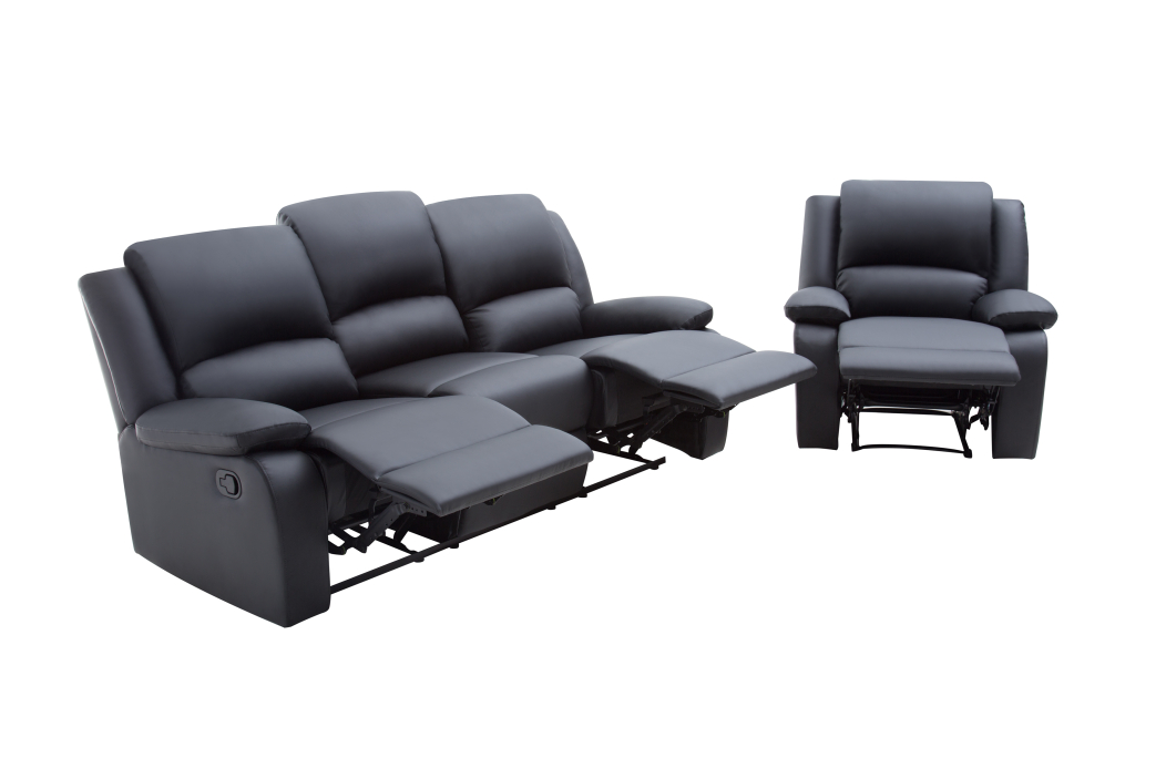 RELAXXO - Ensemble canapé relax manuel LEO 3 places + fauteuil manuel en simili