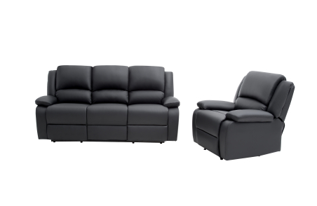 RELAXXO - Ensemble canapé relax manuel LEO 3 places + fauteuil manuel en simili