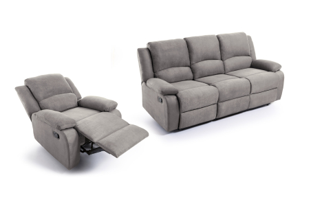 RELAXXO - Ensemble canapé relax manuel LEO 3 places + fauteuil manuel en microfibre