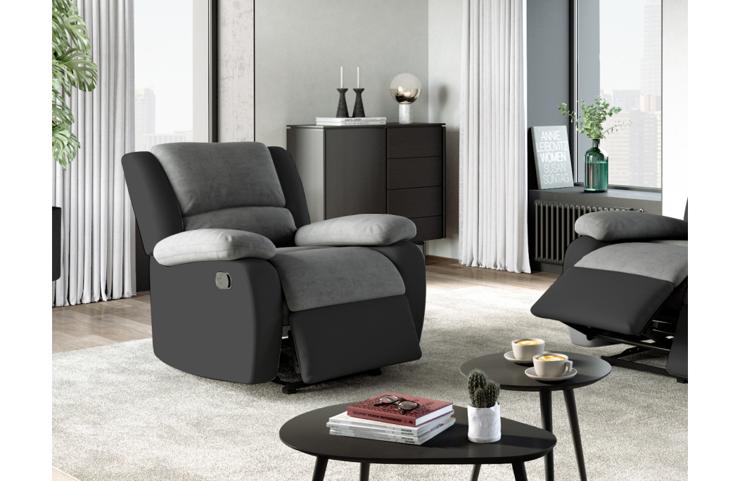 RELAXXO - Ensemble canapé relax manuel LEO 2 places + fauteuil manuel en microfibre et simili