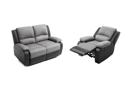 RELAXXO - Ensemble canapé relax manuel LEO 2 places + fauteuil manuel en microfibre et simili