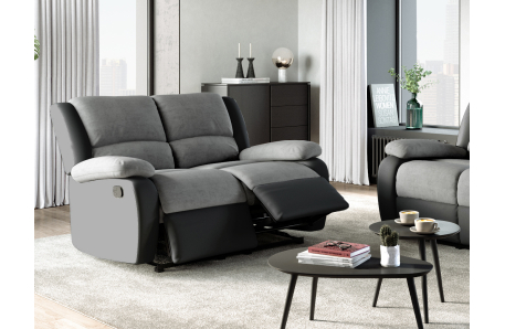 RELAXXO - Ensemble canapé relax manuel LEO 2 places + fauteuil manuel en microfibre et simili