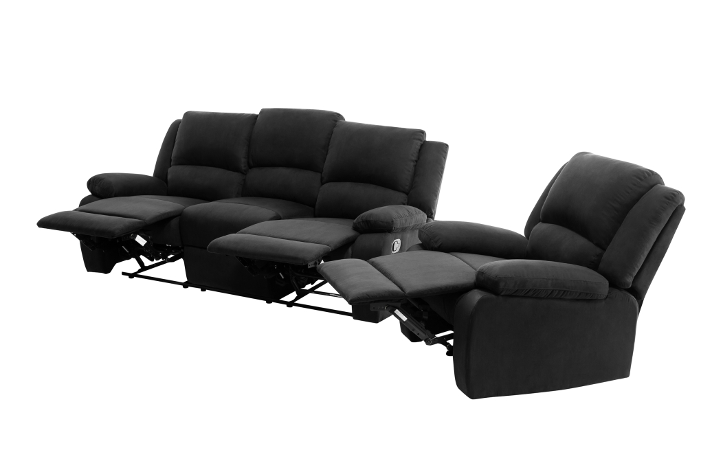 RELAXXO - Ensemble canapé relax manuel LEO 3 places + fauteuil manuel en microfibre