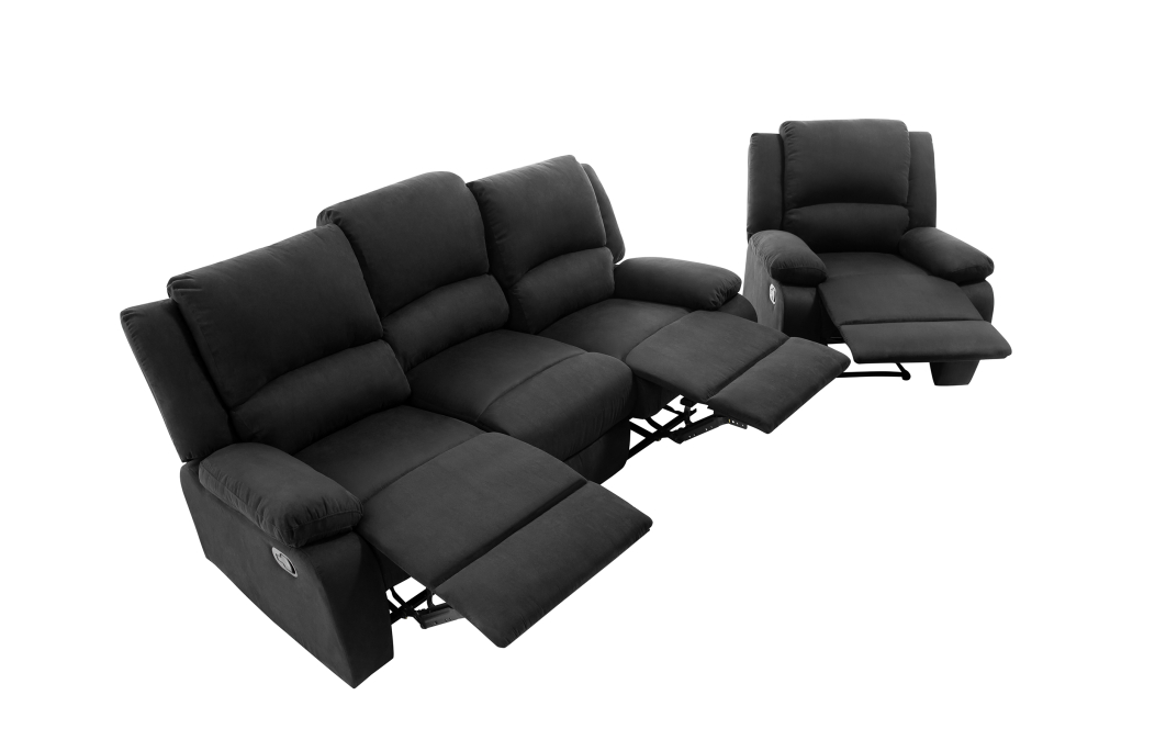RELAXXO - Ensemble canapé relax manuel LEO 3 places + fauteuil manuel en microfibre