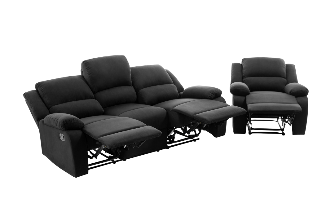 RELAXXO - Ensemble canapé relax manuel LEO 3 places + fauteuil manuel en microfibre